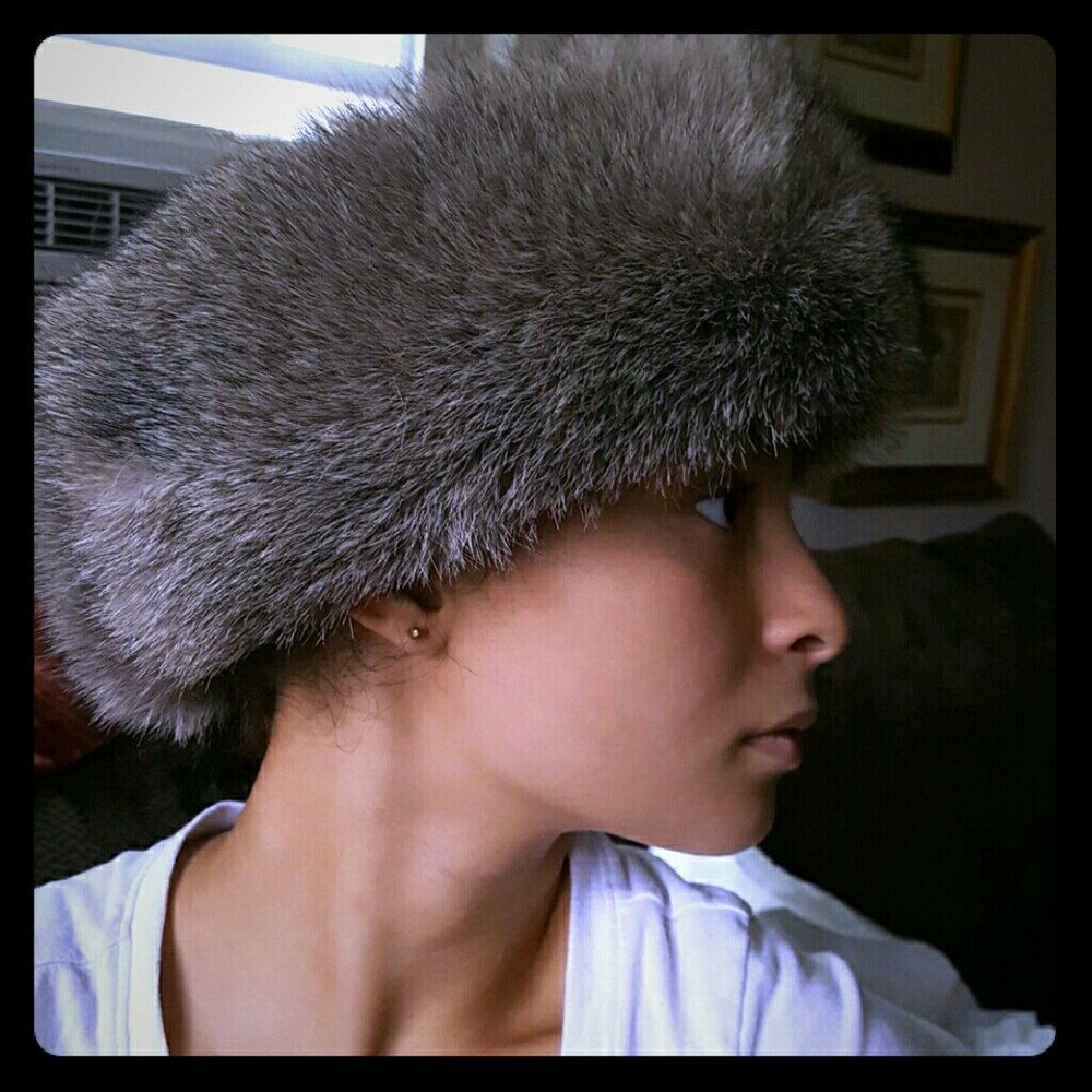 Silver fox fur ear warmer